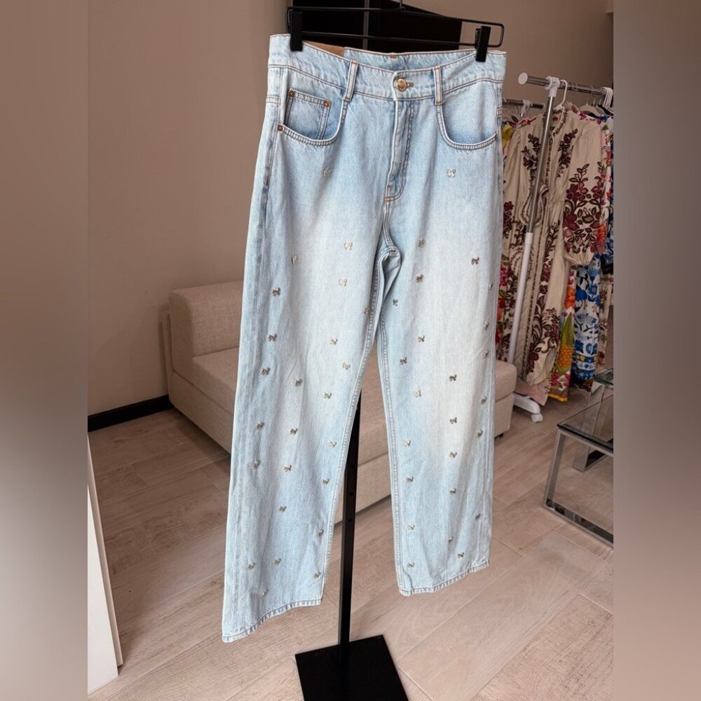 Farm Rio: Denim / Jeans Embroidered Bows Pants - Picture 5 of 10